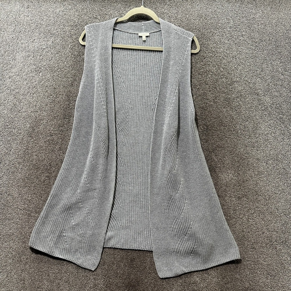 Talbots Cardigan Sweater Vest Women Small Gray Cotton Open Front Neutral Capsule